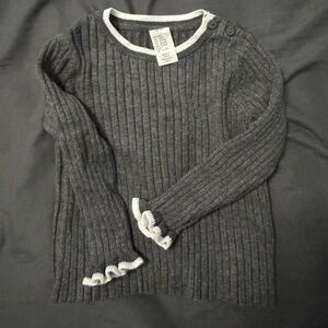 H&M Toddler Girl Gray Ribbed Sweater with White Trim
